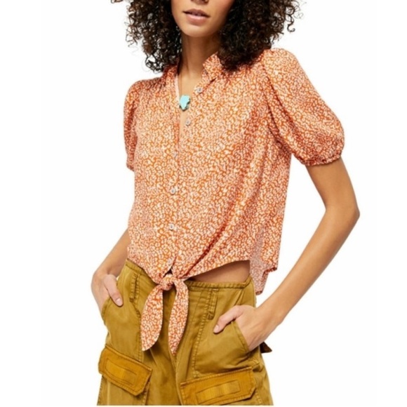 Free People Celia orange print blouse - Picture 1 of 8